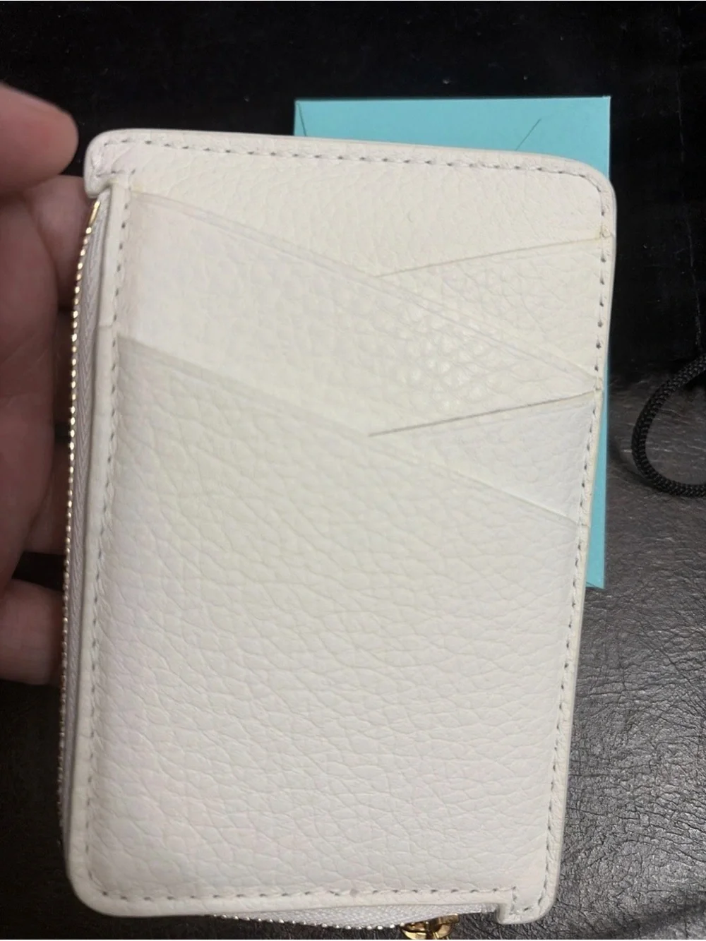 Tiffany & Co  White Leather Zip Card Case